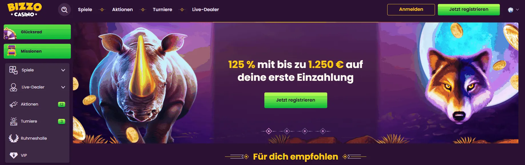 Bizzo Casino Startseite