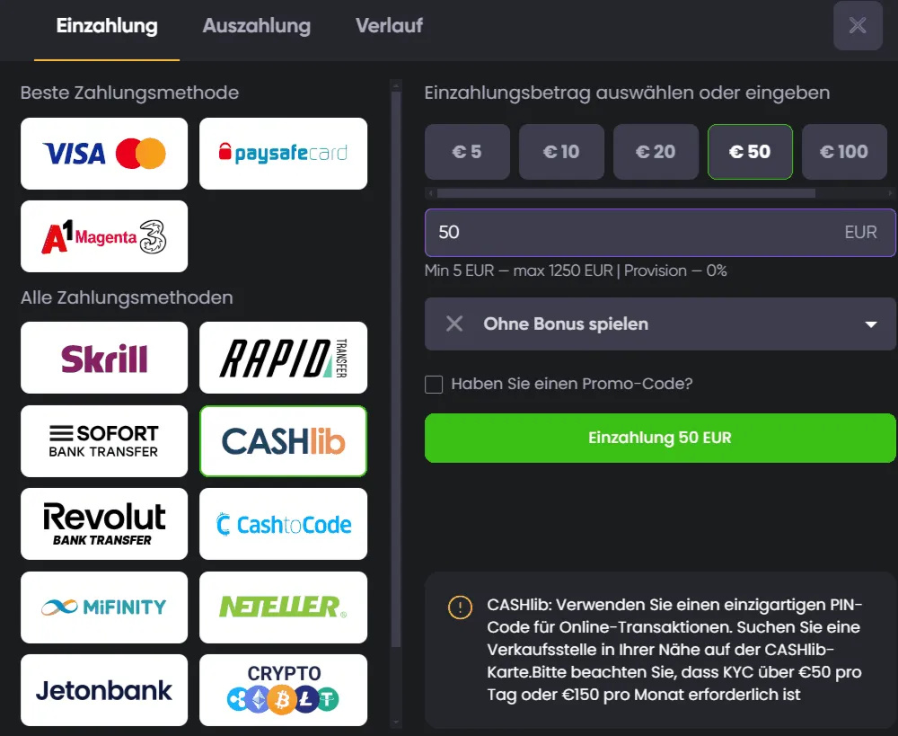 5 Euro Einzahlung im Spinline Casino Spinline Online Casino Einzahlung